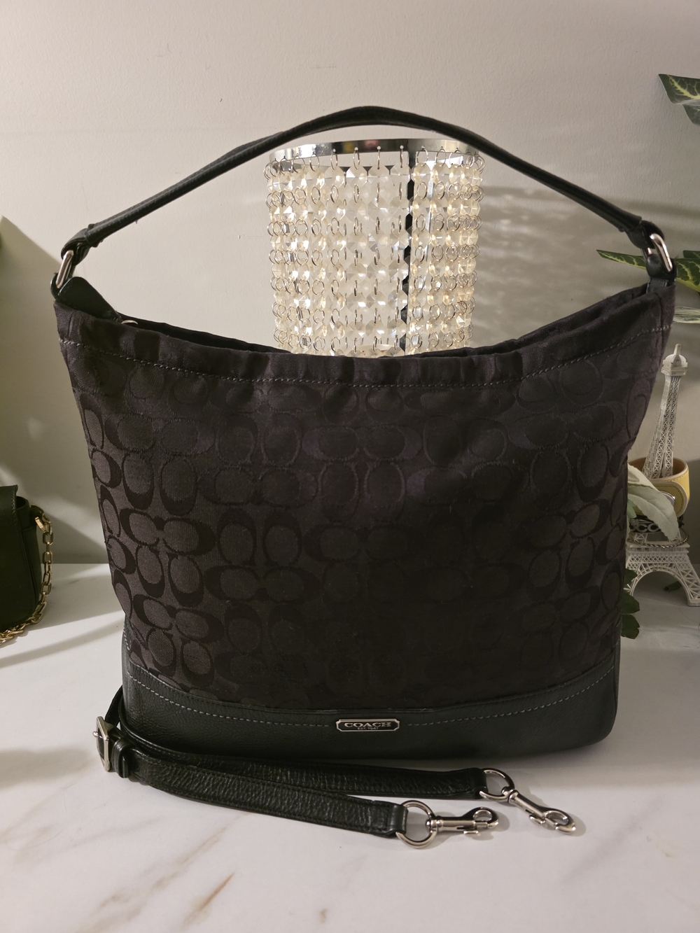 Coach Black Signature Jacquard Hobo Bag
